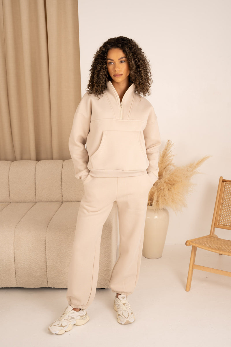 Nevaeh Quarter Zip Set Joggers - Stone