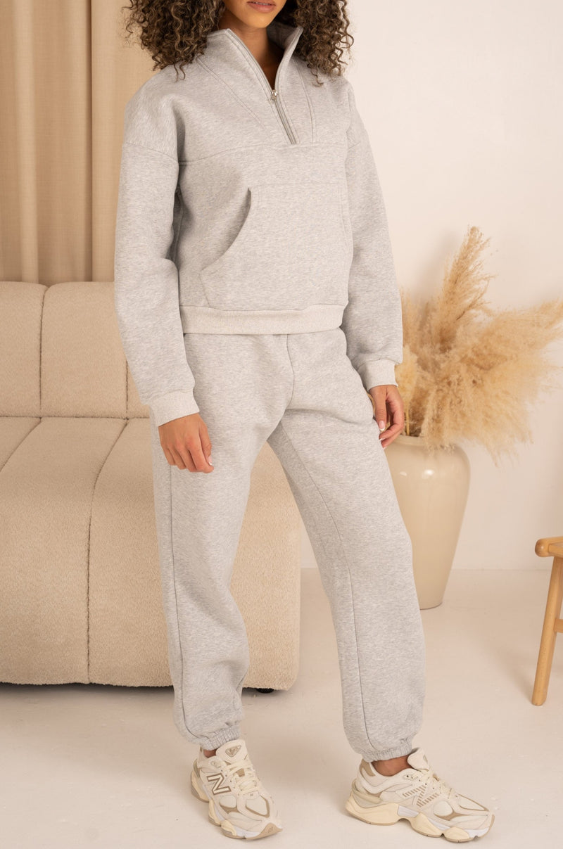 Nevaeh Quarter Zip Set Joggers - Grey Marl