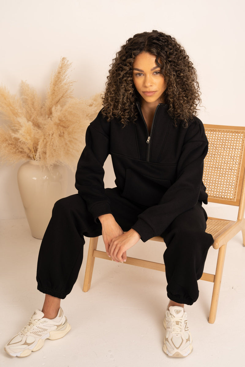 Nevaeh Quarter Zip Set Joggers - Black