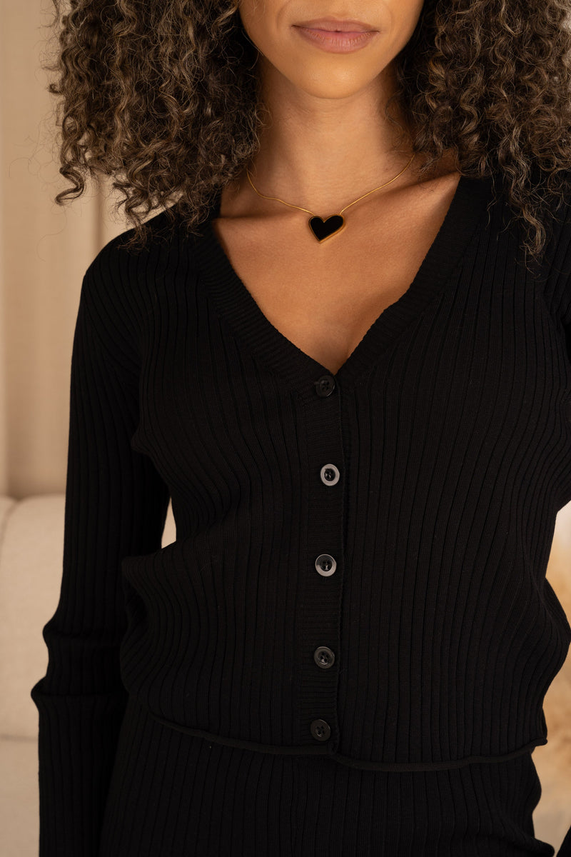 Ribbed Cardigan - Black