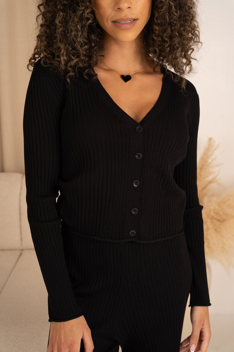 Ribbed Cardigan - Black